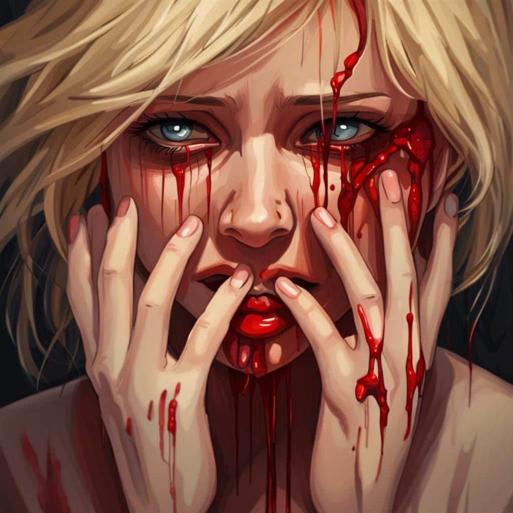Distressed Blonde Woman with Bleeding Heart