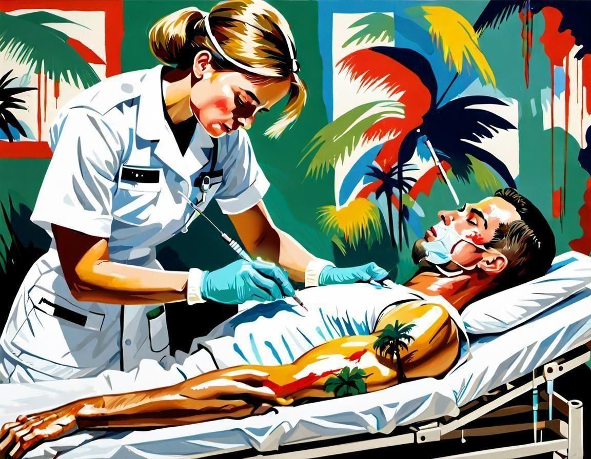 Tropical Military Hospital Scene in Abstract Expressionism