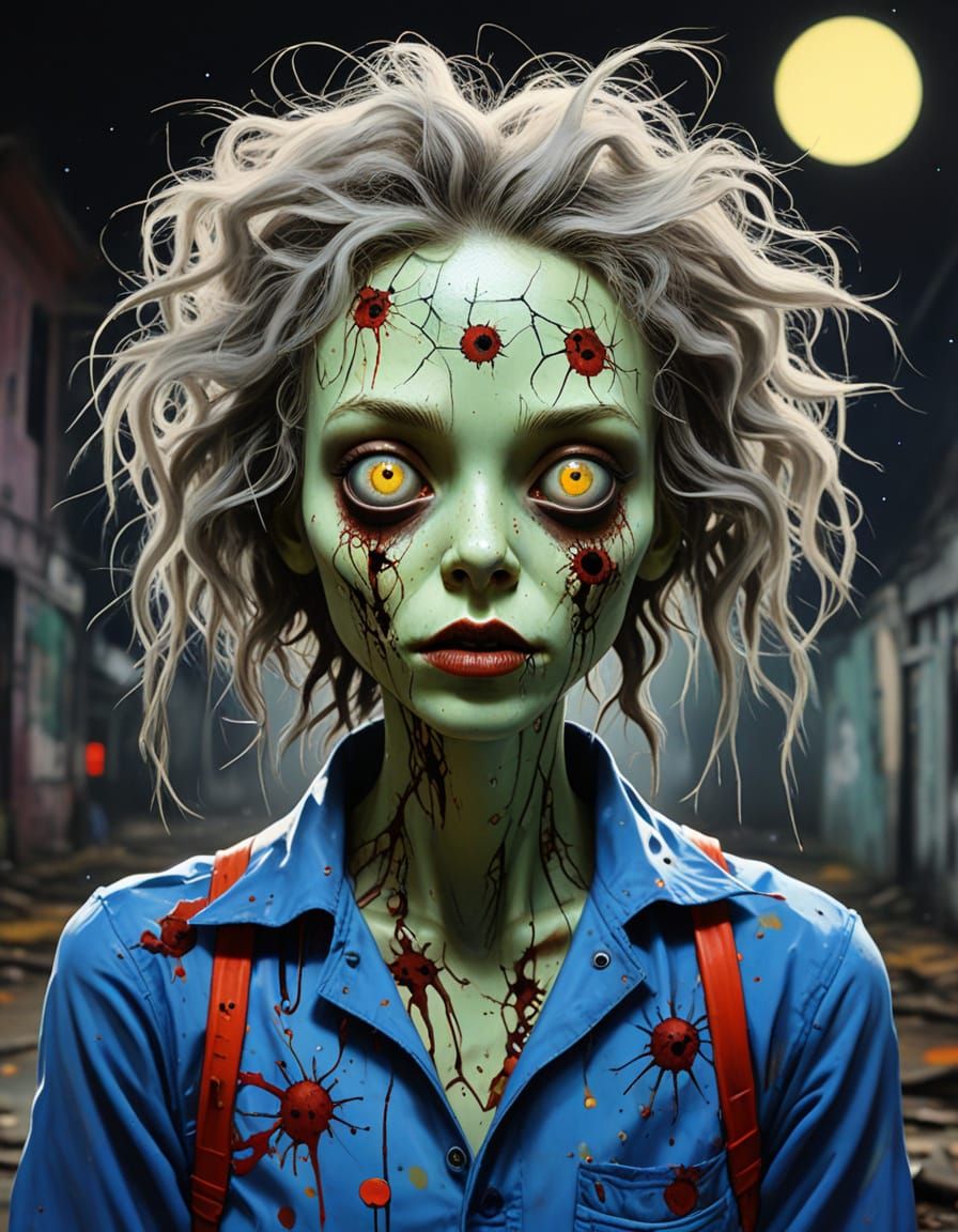 Grotesque Zombie with Broken Mirror in Junji Ito Style