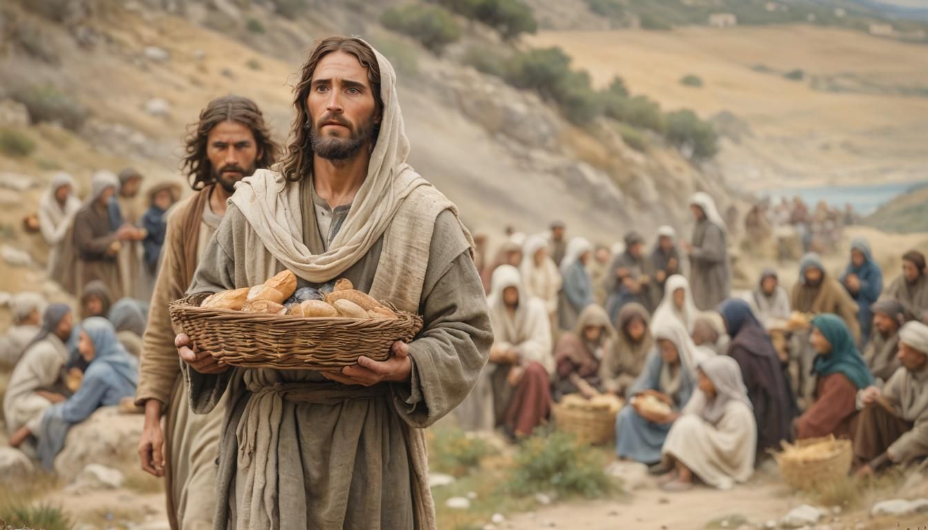 Jesus Feeds the Multitude: Biblical Scene in Golden Age Styl...