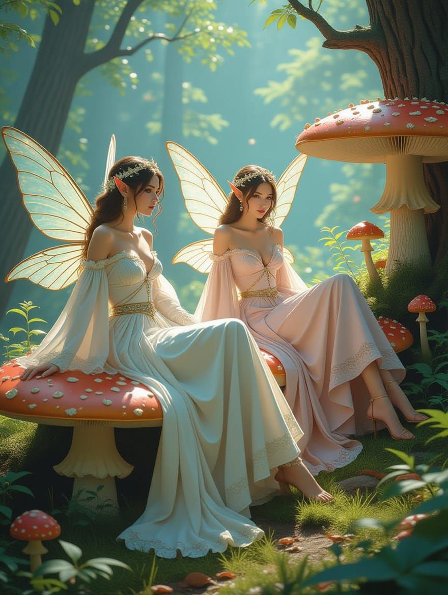 Whimsical Fairies in Enchanted Forest Landscapes