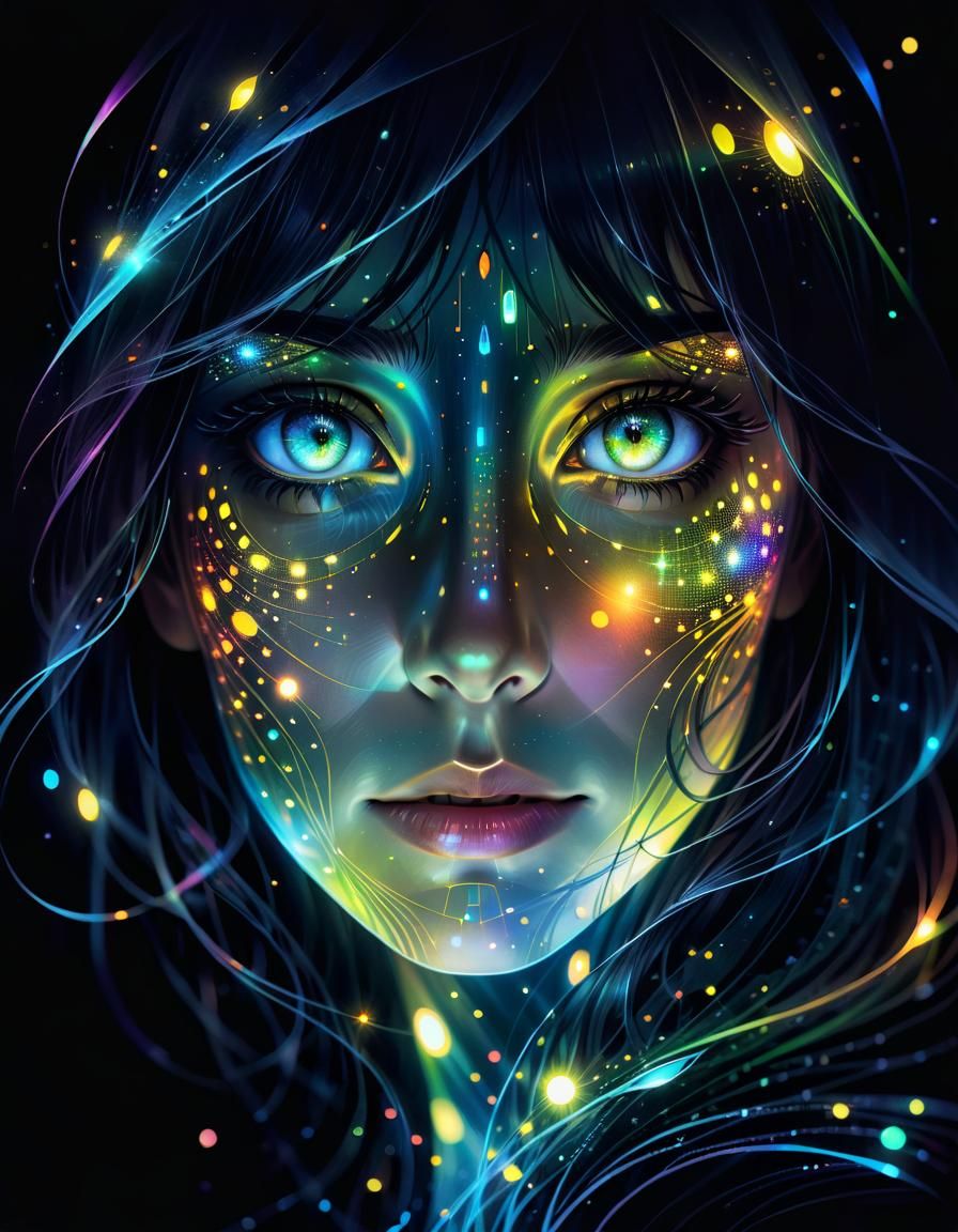 Ethereal Portrait: Disappearing Woman in Cosmos