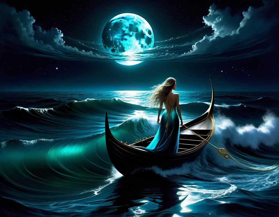 Surreal Ocean Yearning for the Moon's Light