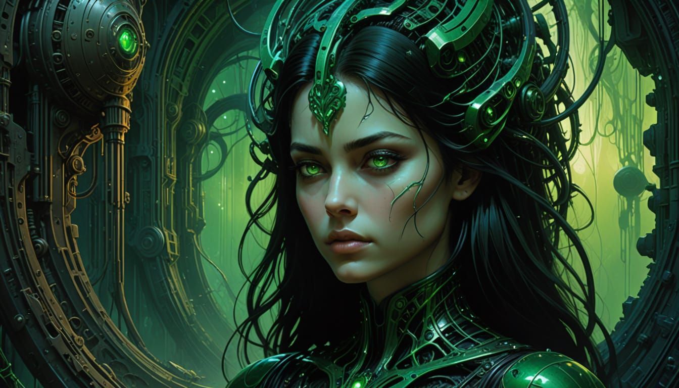 Fractured Female Portrait with Floating Dreams