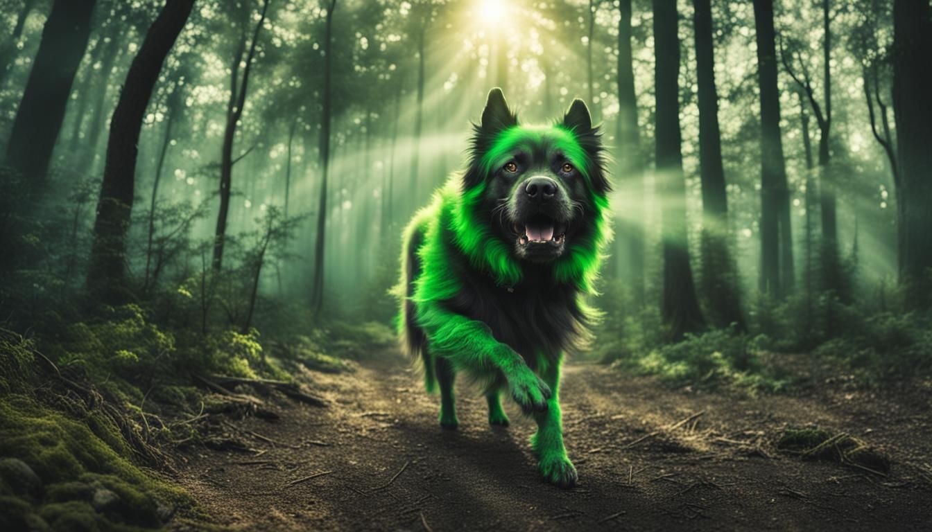 Unsettling Forest Scene: Dog's Bizarre Transformation