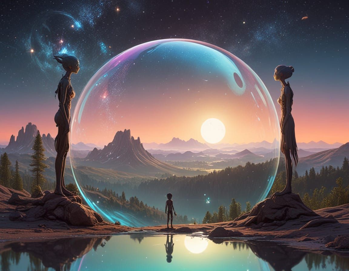 Alien Gazing at Milky Way Soap Bubble