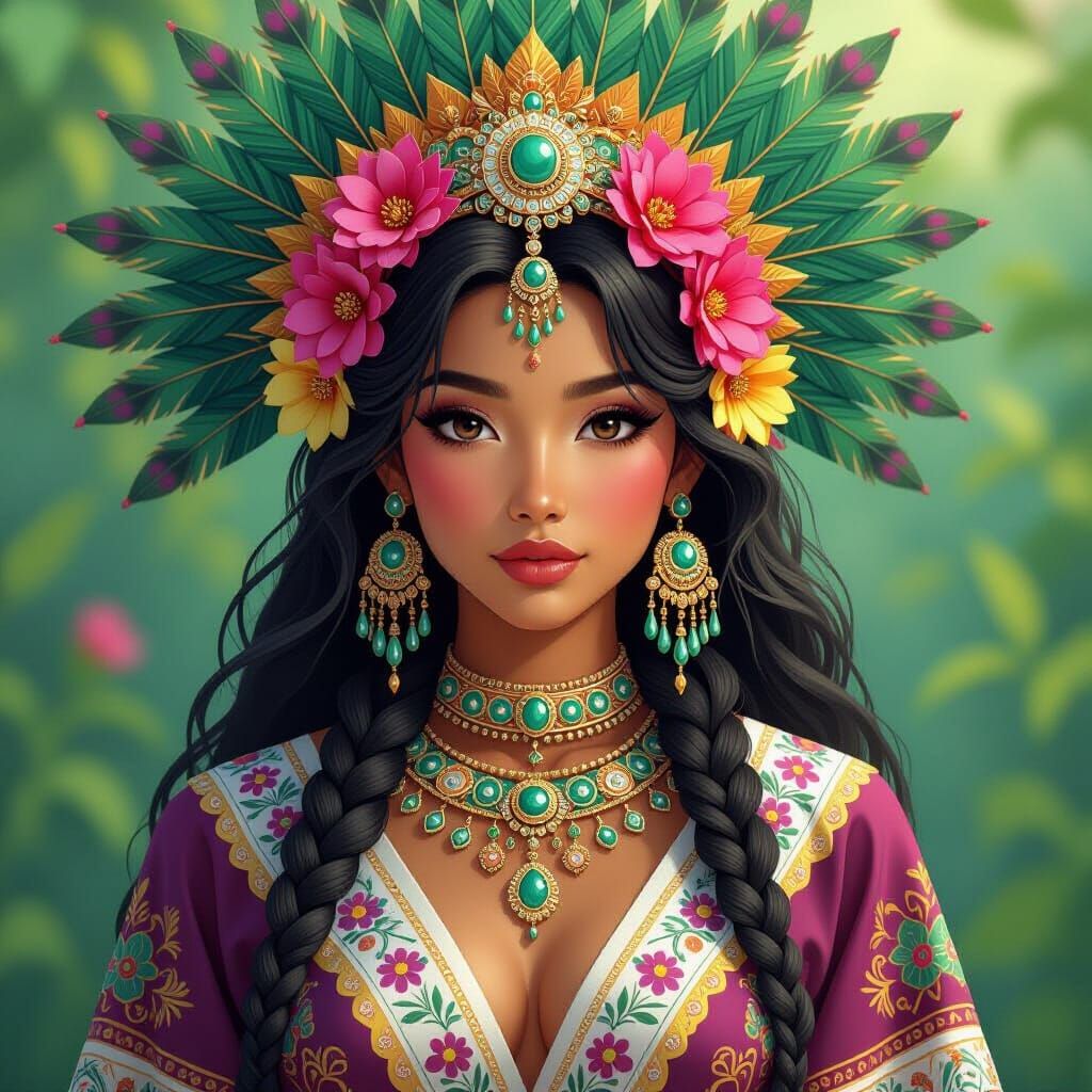 Aztec Warrior Princess Portrait in Candy Art Style