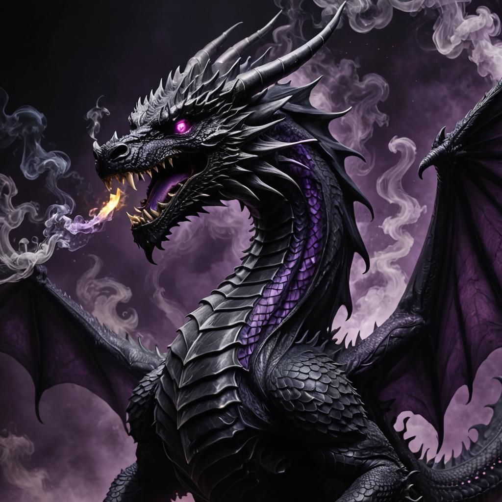 Majestic Black Dragon Made of Smoke