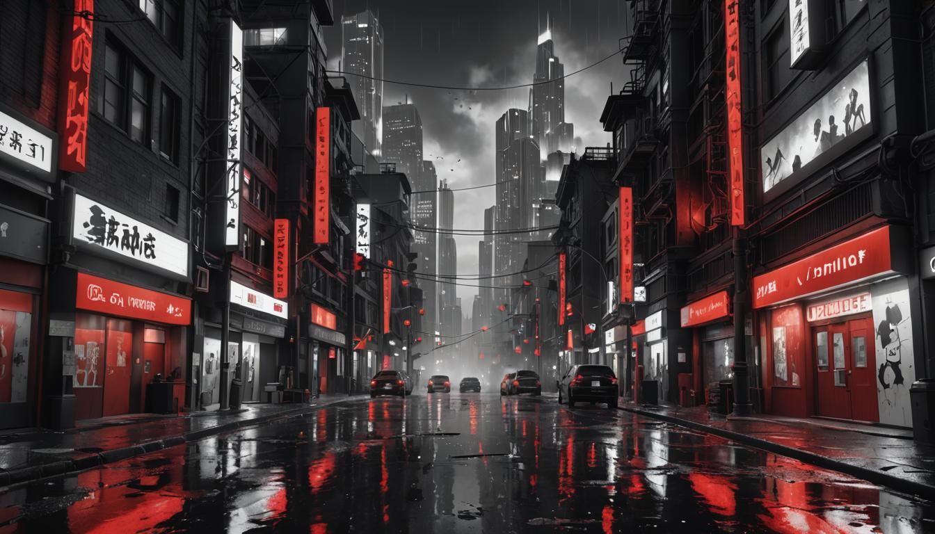 Modern Urban Street with Red Drips