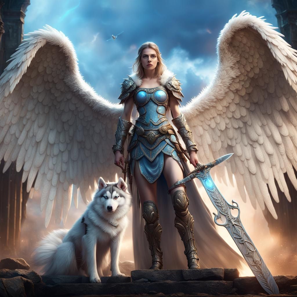Angel with Husky: Fantasy Concept Art