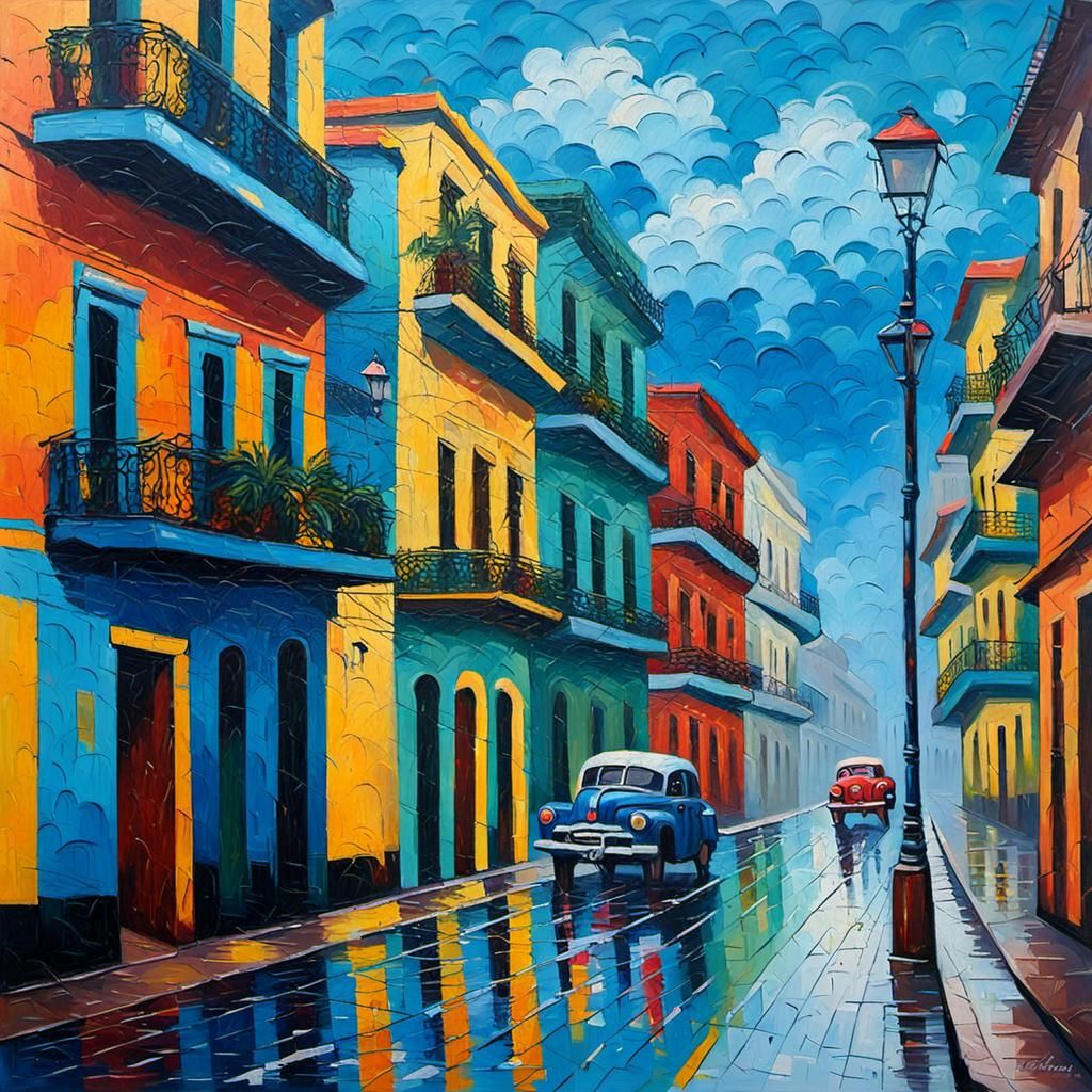 Rainy Morning in Havana: An Expressionist Oil Painting