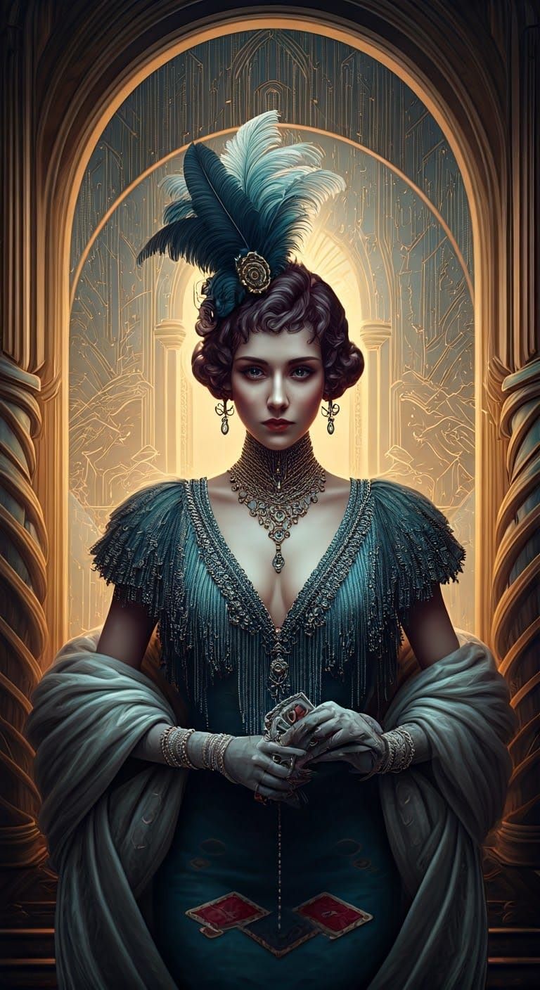 Aristocrats Gamble in Cyberpunk Art Deco Style