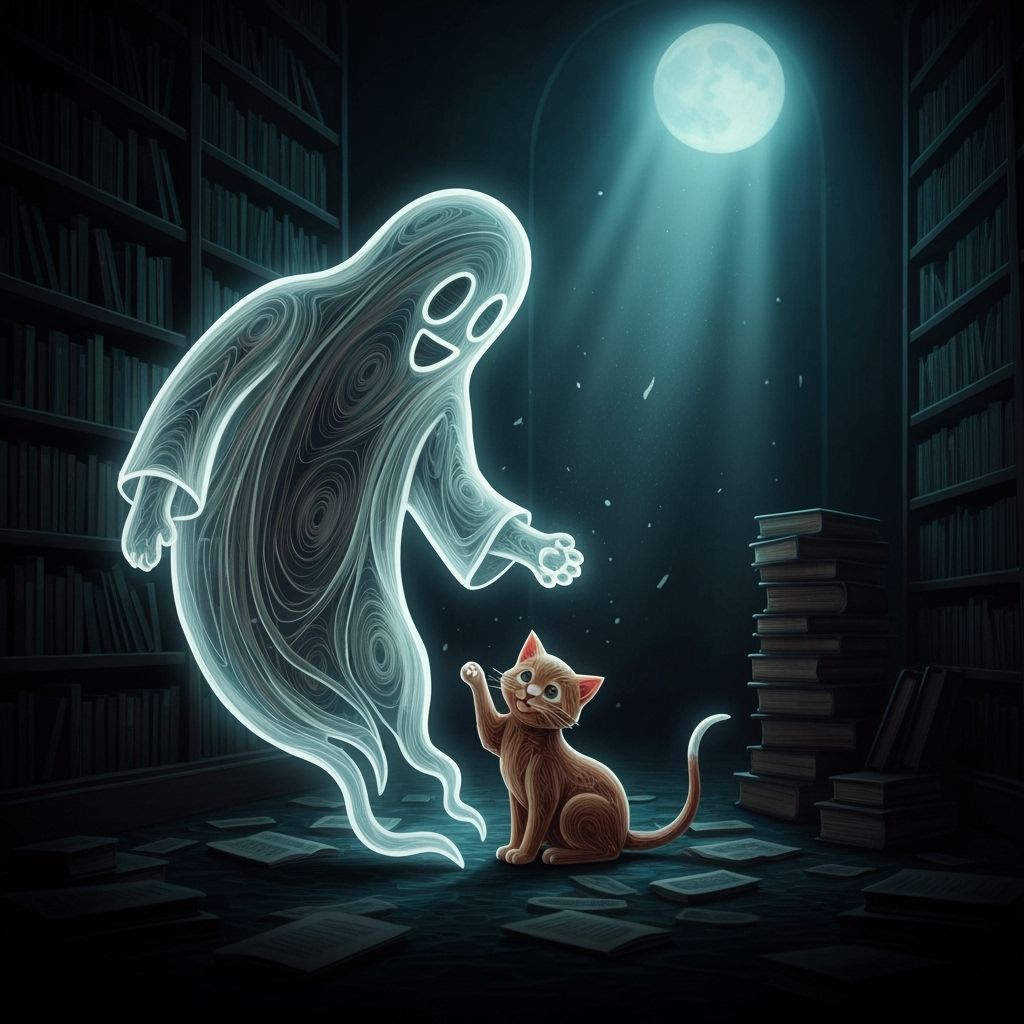 Ghost Comforts Lost Kitten in Abandoned Library