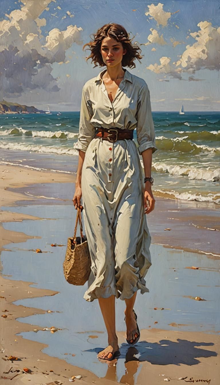 Woman on Beach in Style of James Gurney