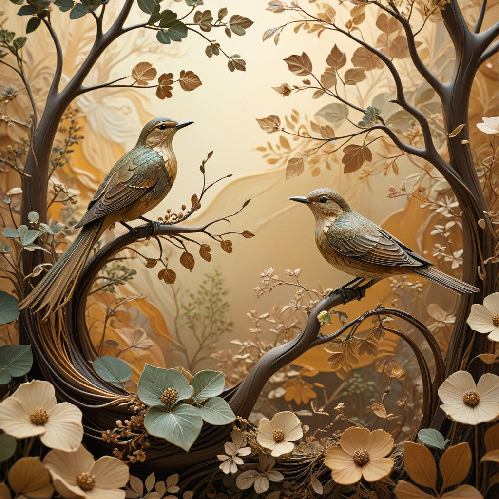 Elegant Art Nouveau Landscape with Earth-Toned Splendor