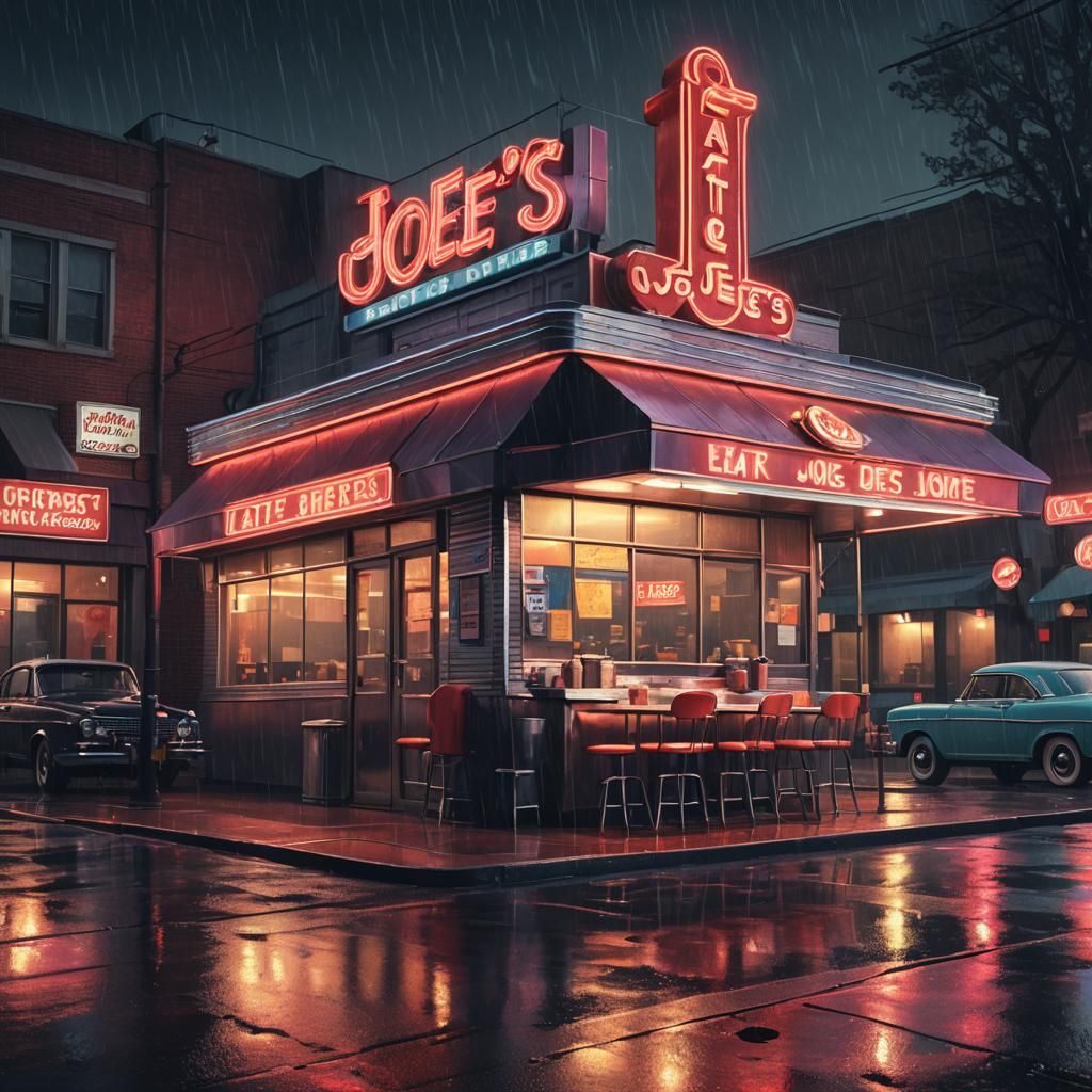 Retro Diner Scene: Neon Sign on Thanksgiving