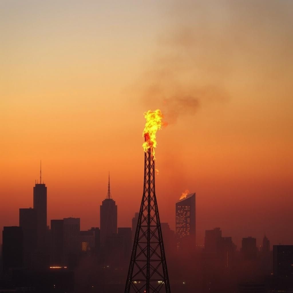 Fiery Skyline: Twisted Metal in Orange Haze
