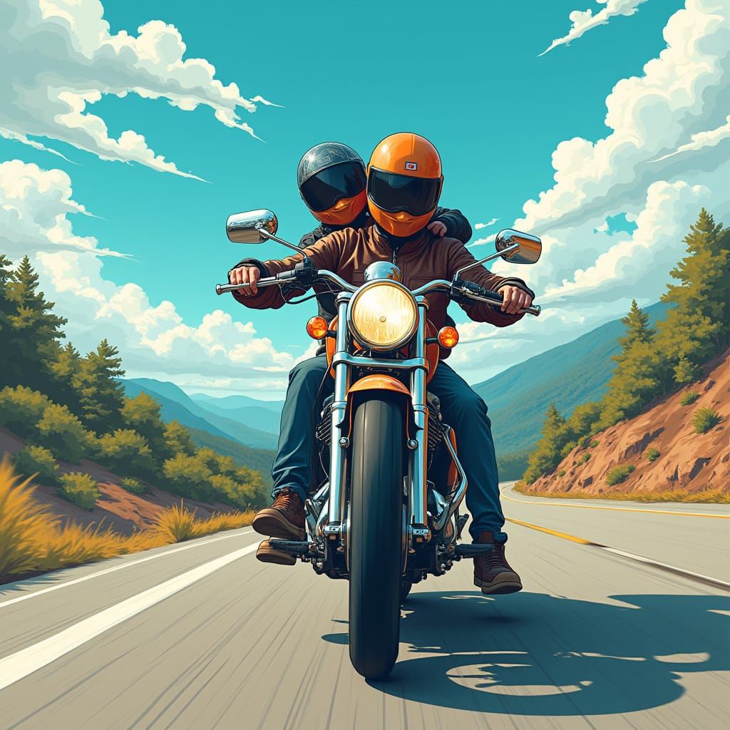 Anime-Inspired Riders Speed Down a Vibrant Highway