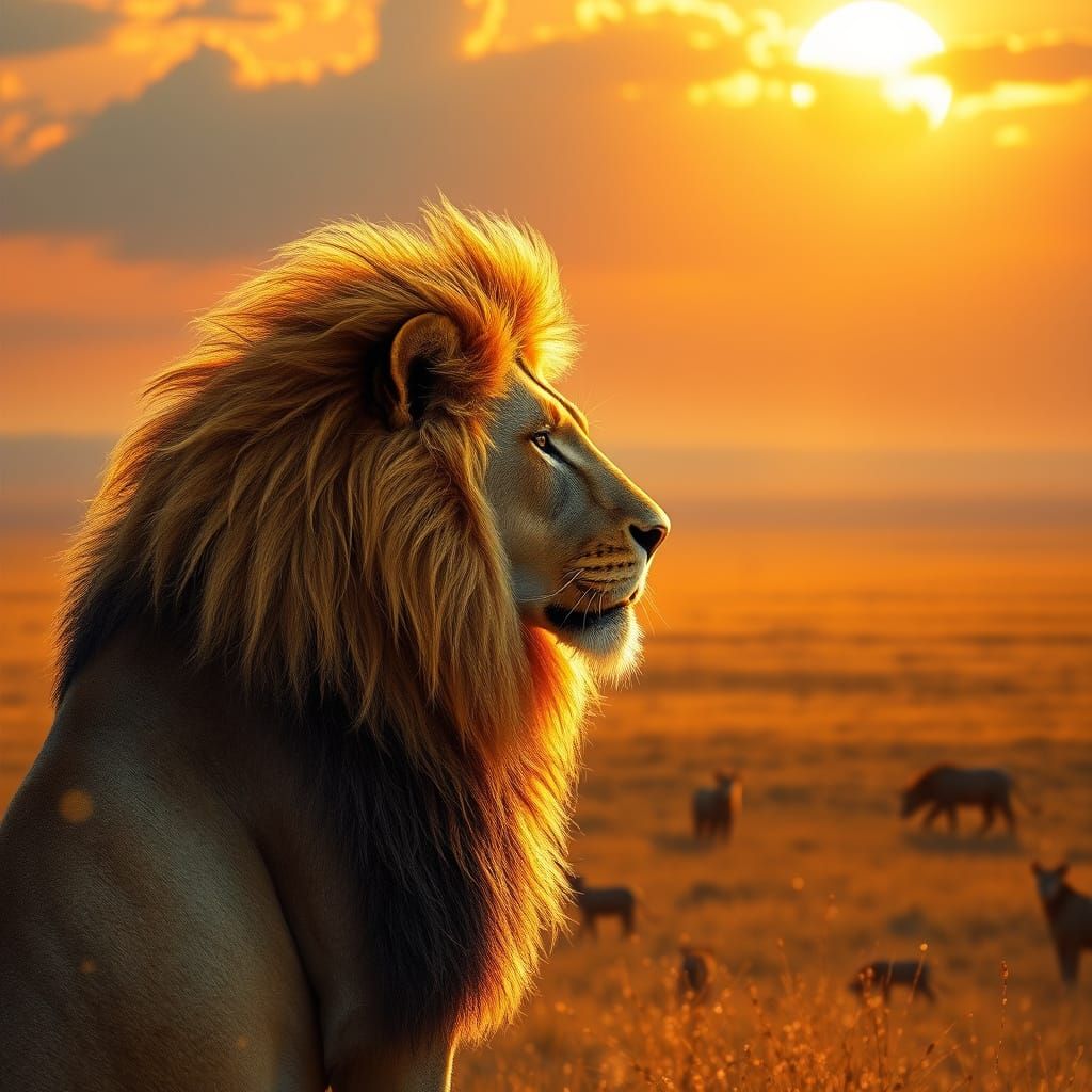 Majestic Lion in Golden Hour Light