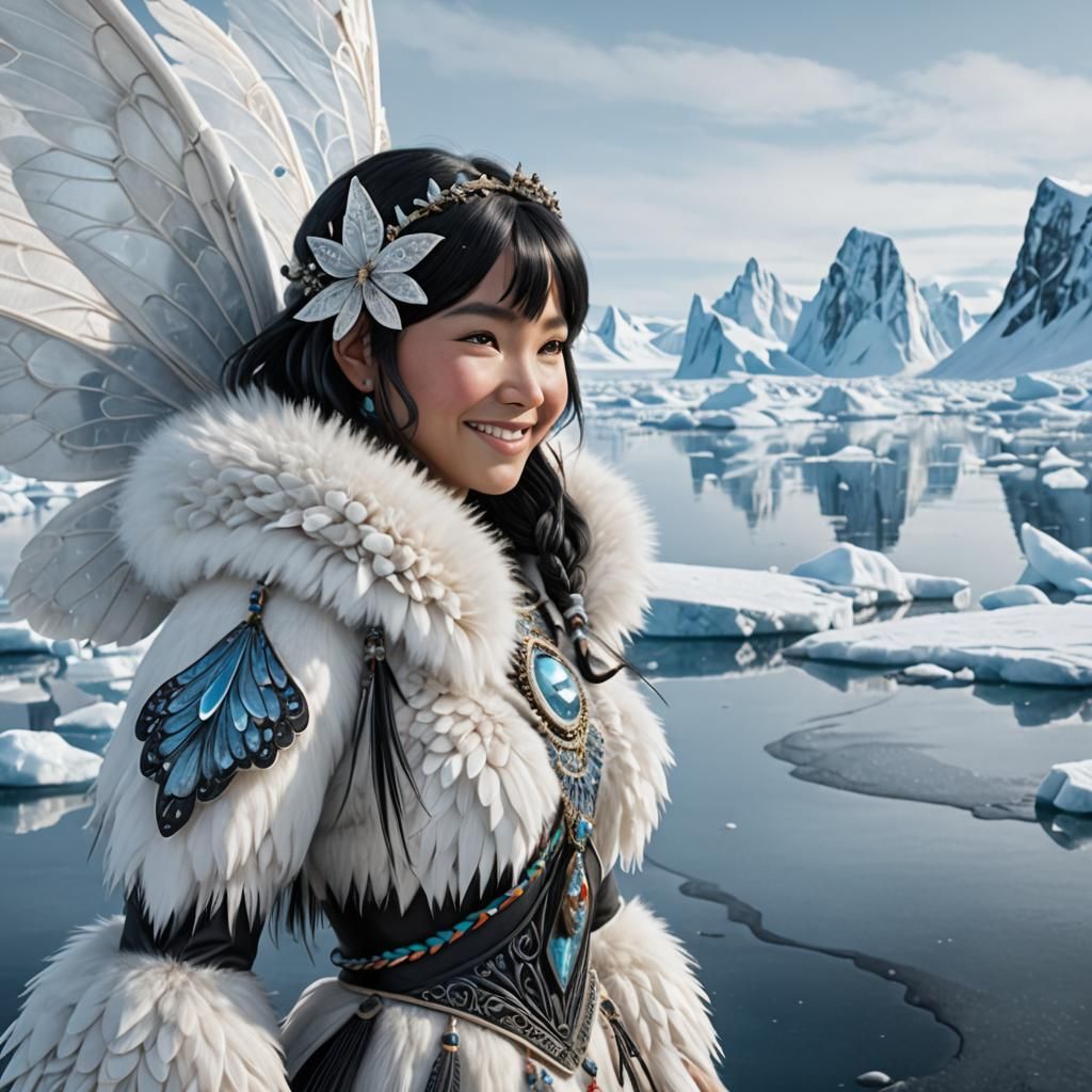 Hyperrealistic Inuit Fairy on Arctic Ice Flow