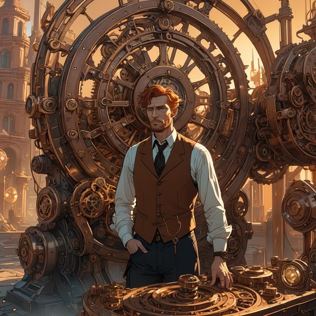 Steampunk Time Machine Concept Art in Golden Light