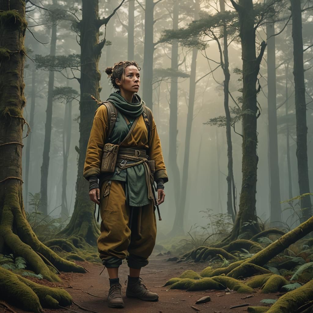Halfling Monk in Misty Forest, Matte Painting