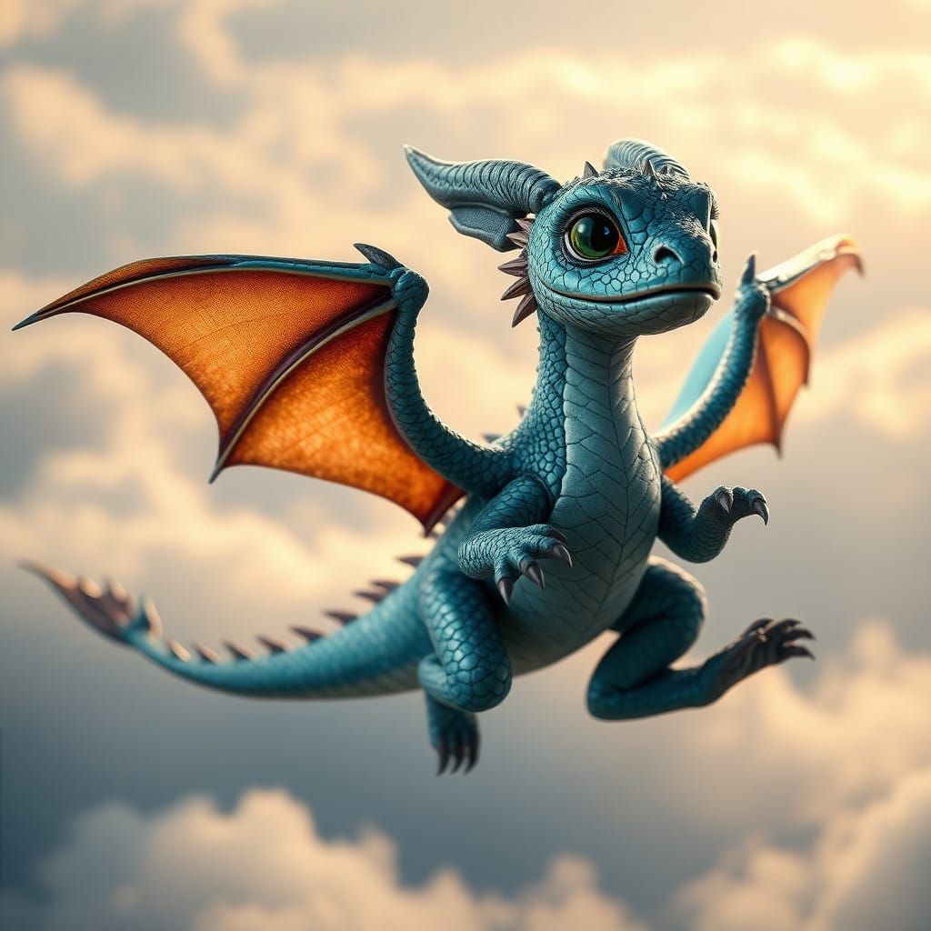 Majestic Baby Dragon Soars Through Ethereal Skies