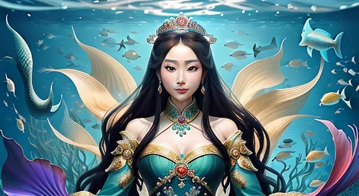 Queen Mu Yanling: Hyperrealistic Mermaid Empress Portrait