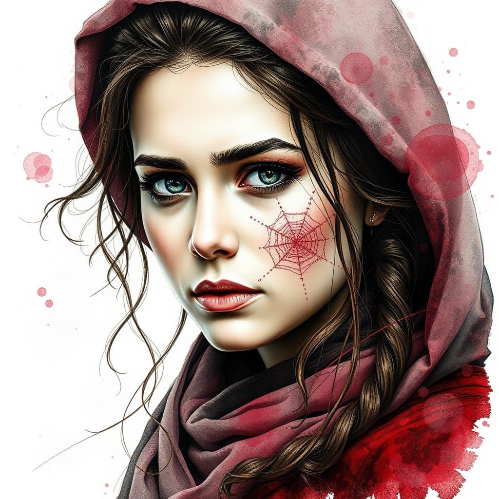 Medieval Ranger Double Exposure Portrait in Grunge Watercolo...