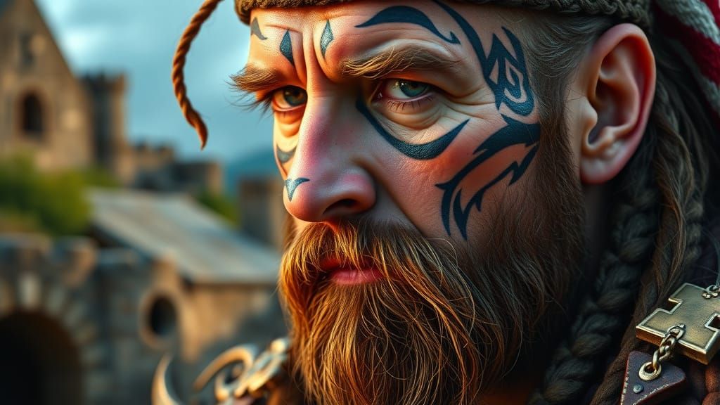 Masculine Clan Chief Portrait with Celtic Tattoos