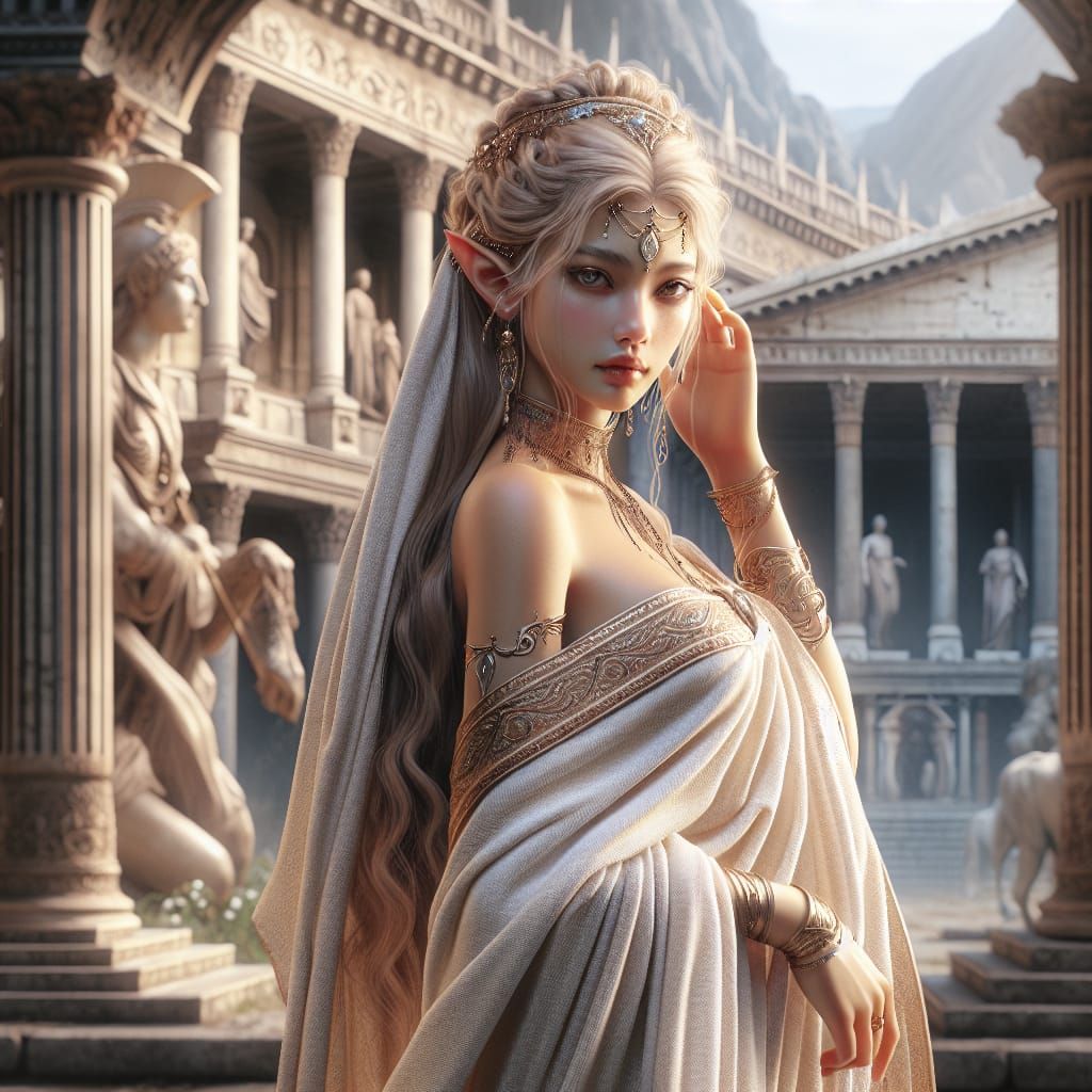 Elven woman in ancient Rome dressed in Roman garb