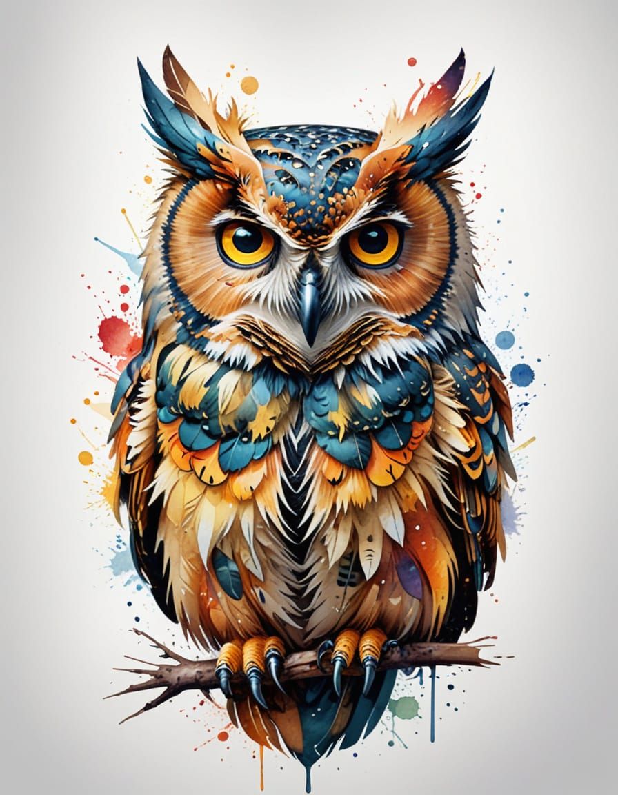 Watercolor Owl Masterpiece with Intricate Details