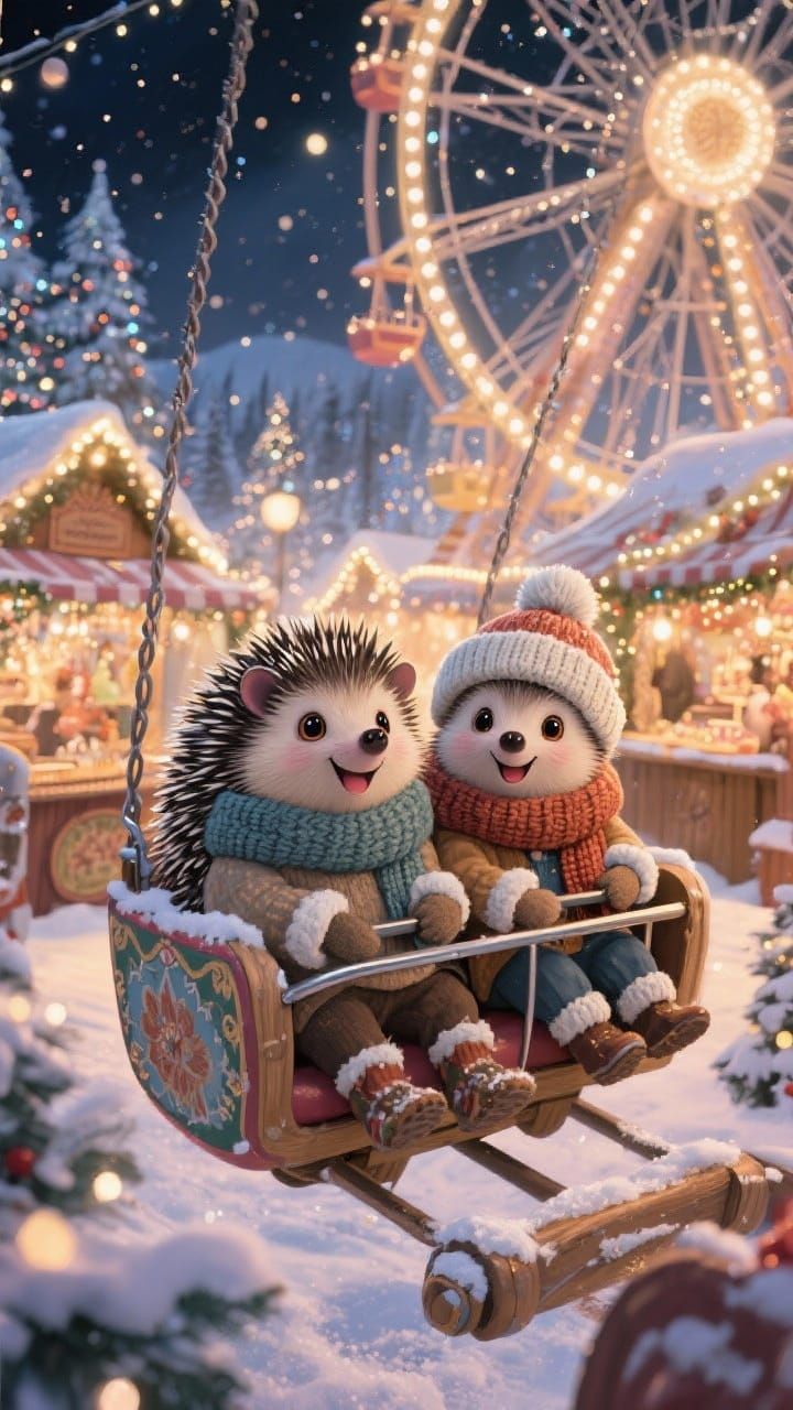 Hedgehogs Ride Ferris Wheel at Magical Christmas Market