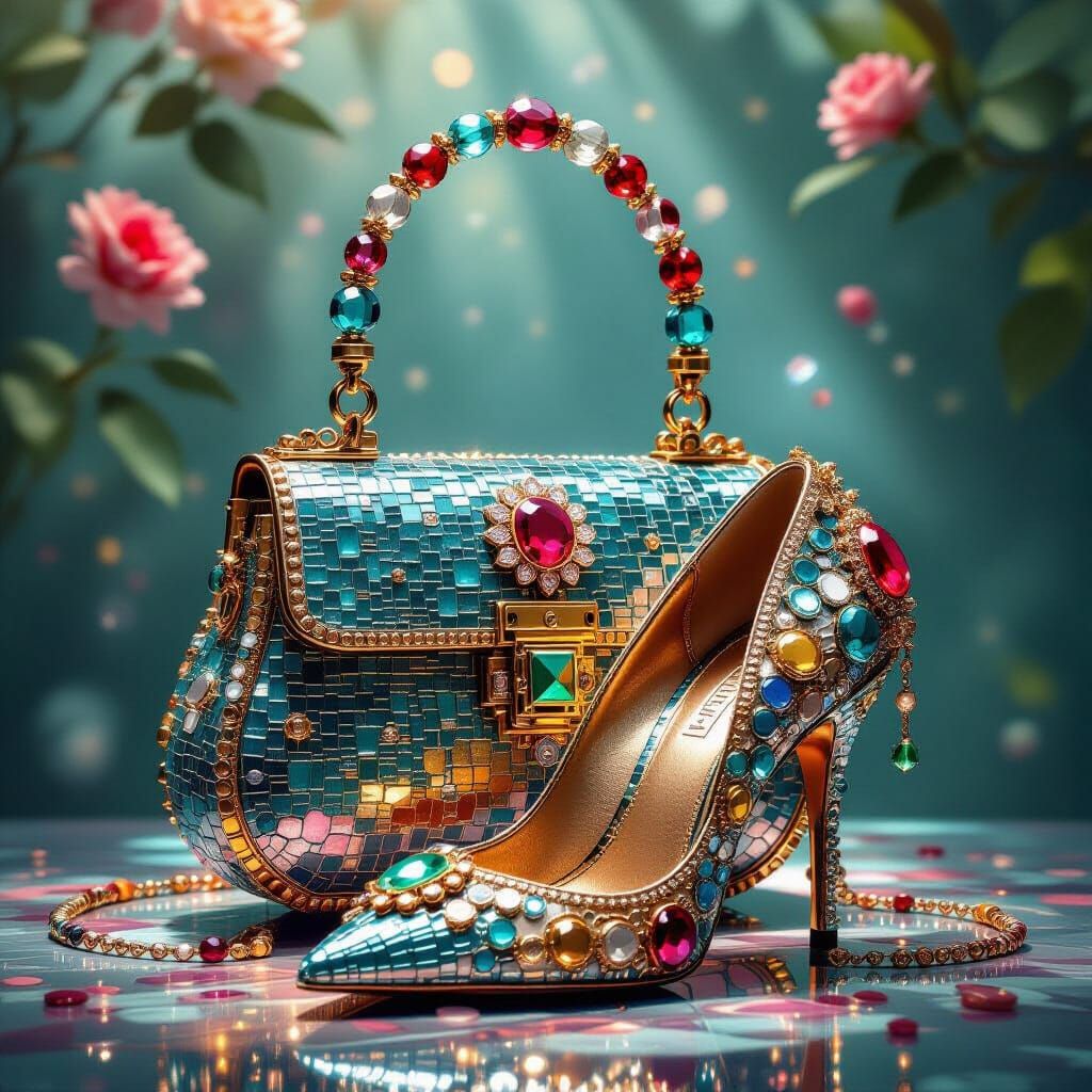 Glass Beaded Purse and Heels in Digital Painting Style
