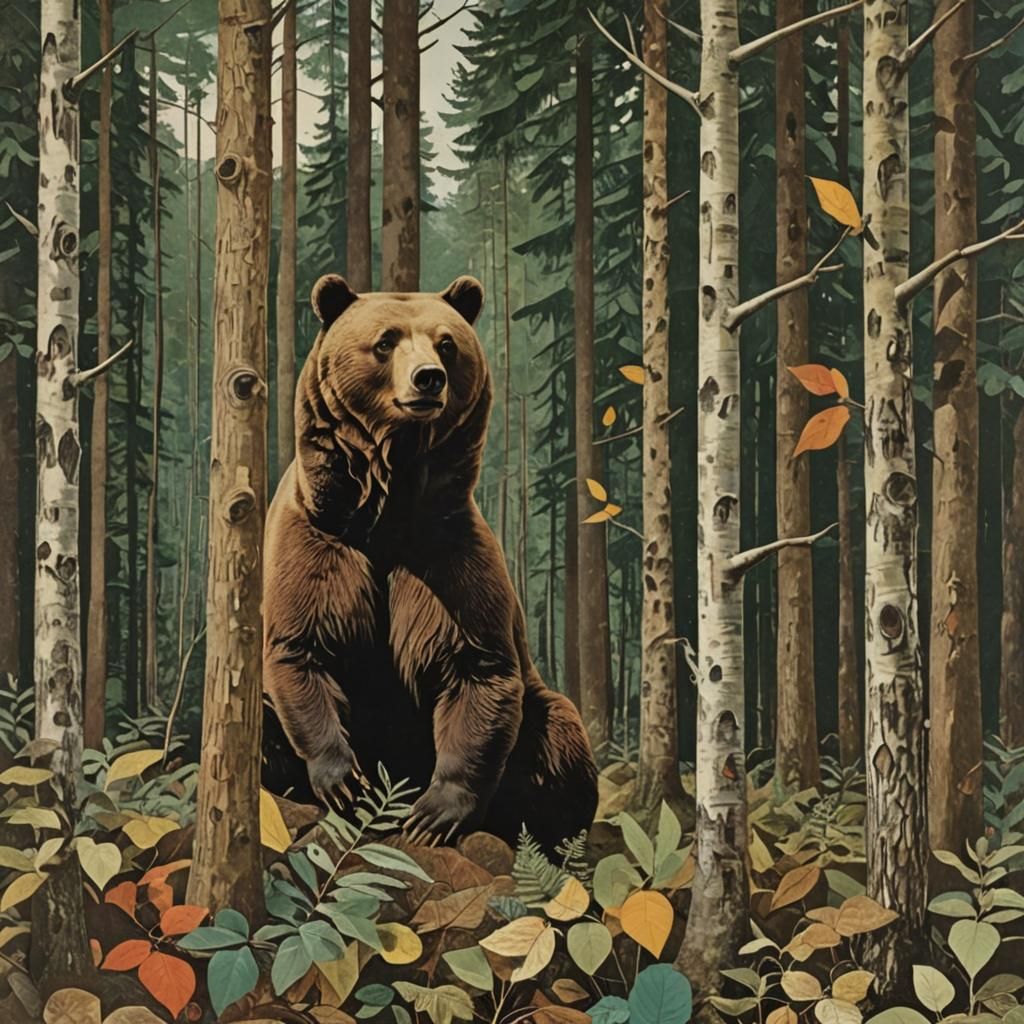 Bear in Forest: Dadaist Collage Art