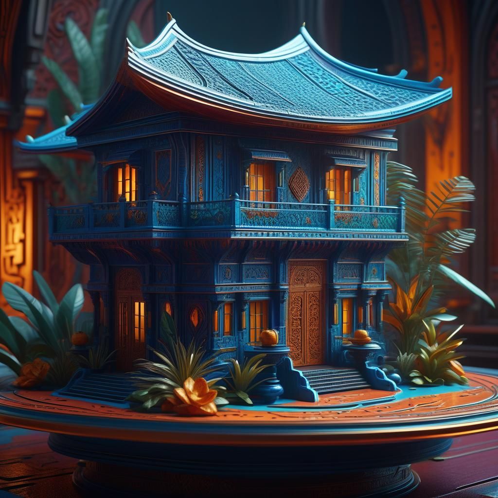 Exotic House Sculpture: Detailed Matte Painting