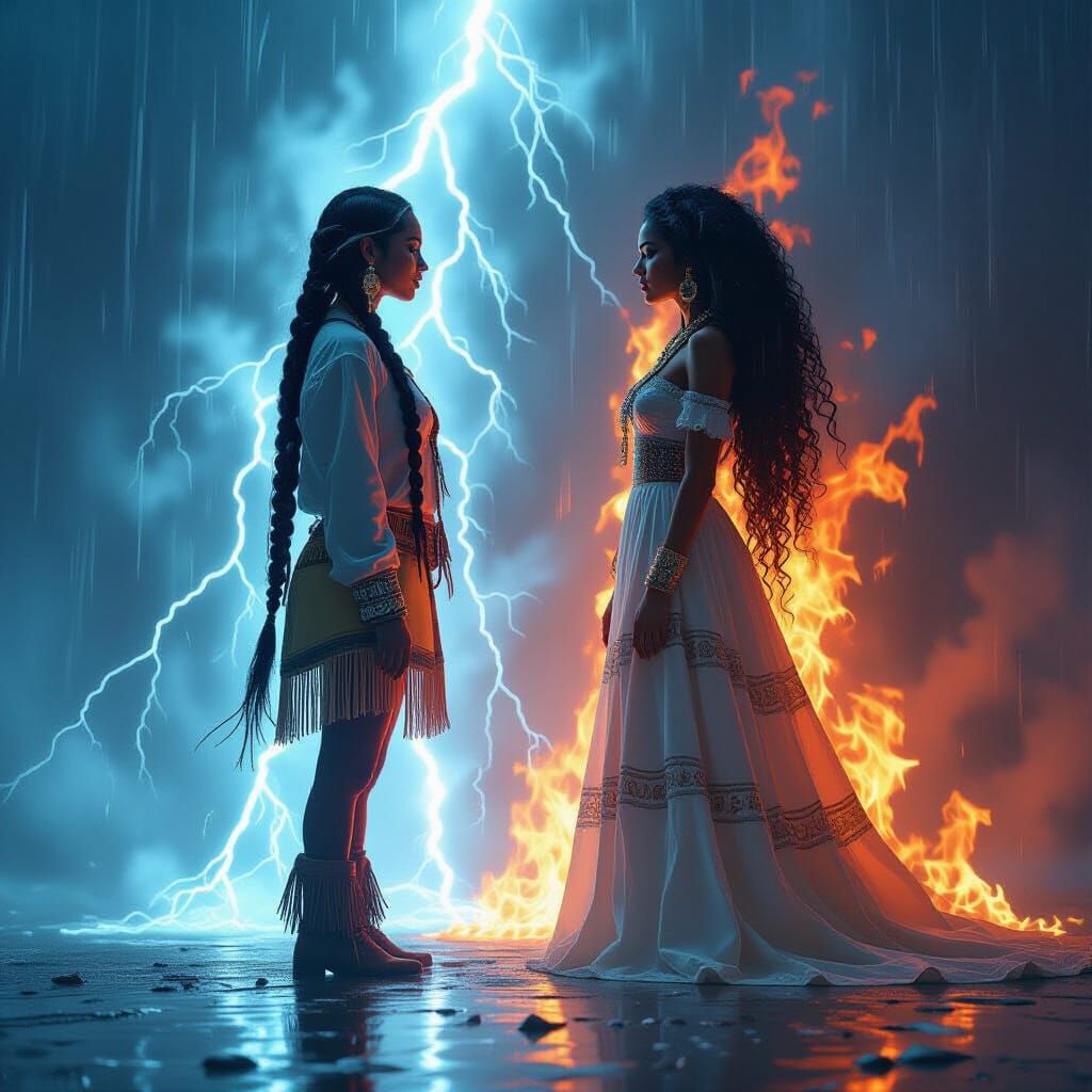 Surreal Portrait of Twin Native American Women in Light and ...