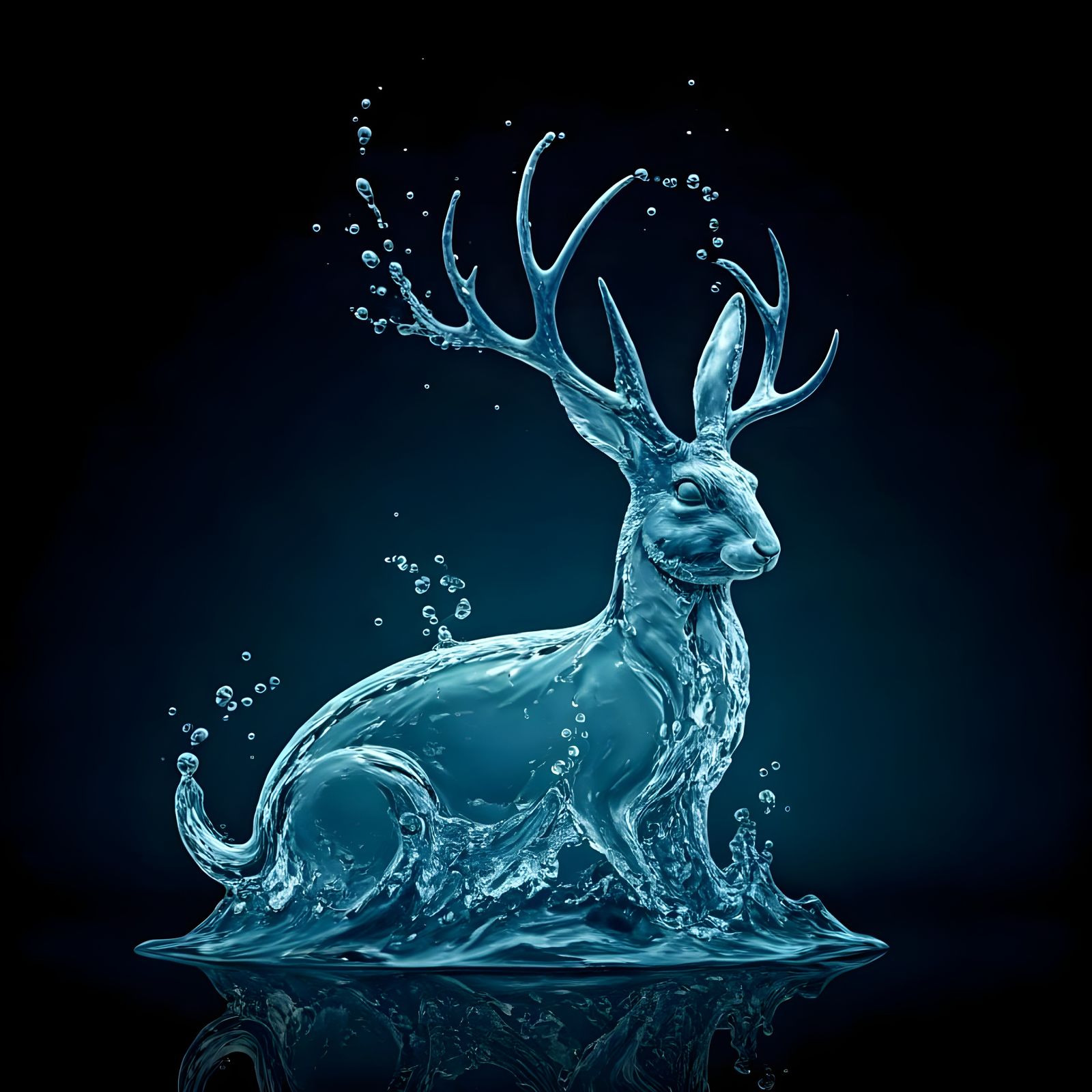 Majestic Water Rabbit with Antlers in Ethereal Splash