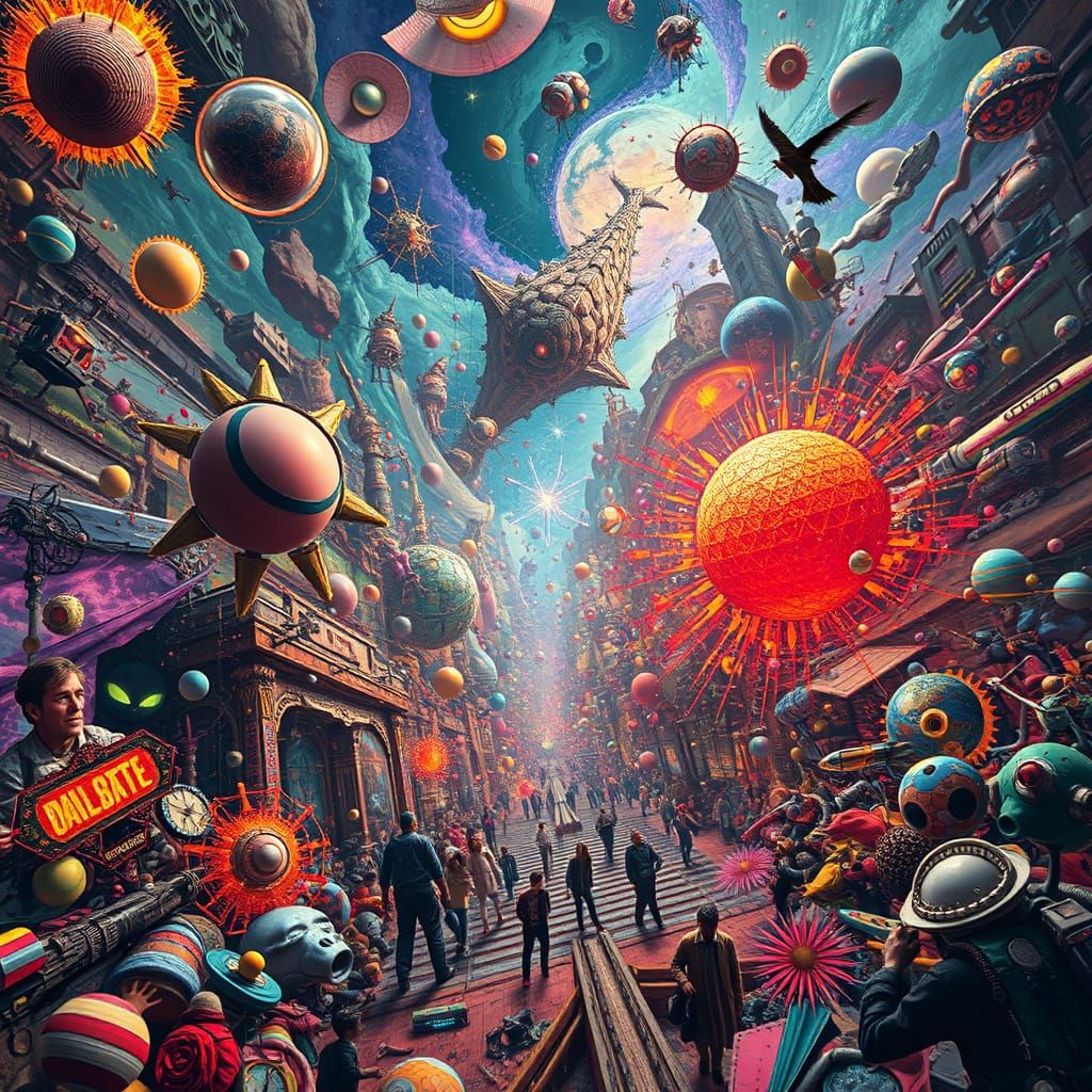 Chaotic Dystopian Futurism in Vibrant Colors