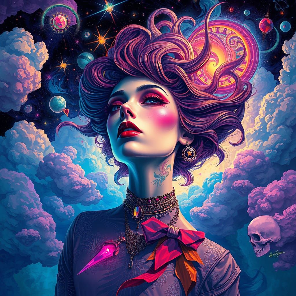 Eccentric Woman in a Kaleidoscopic Dreamscape