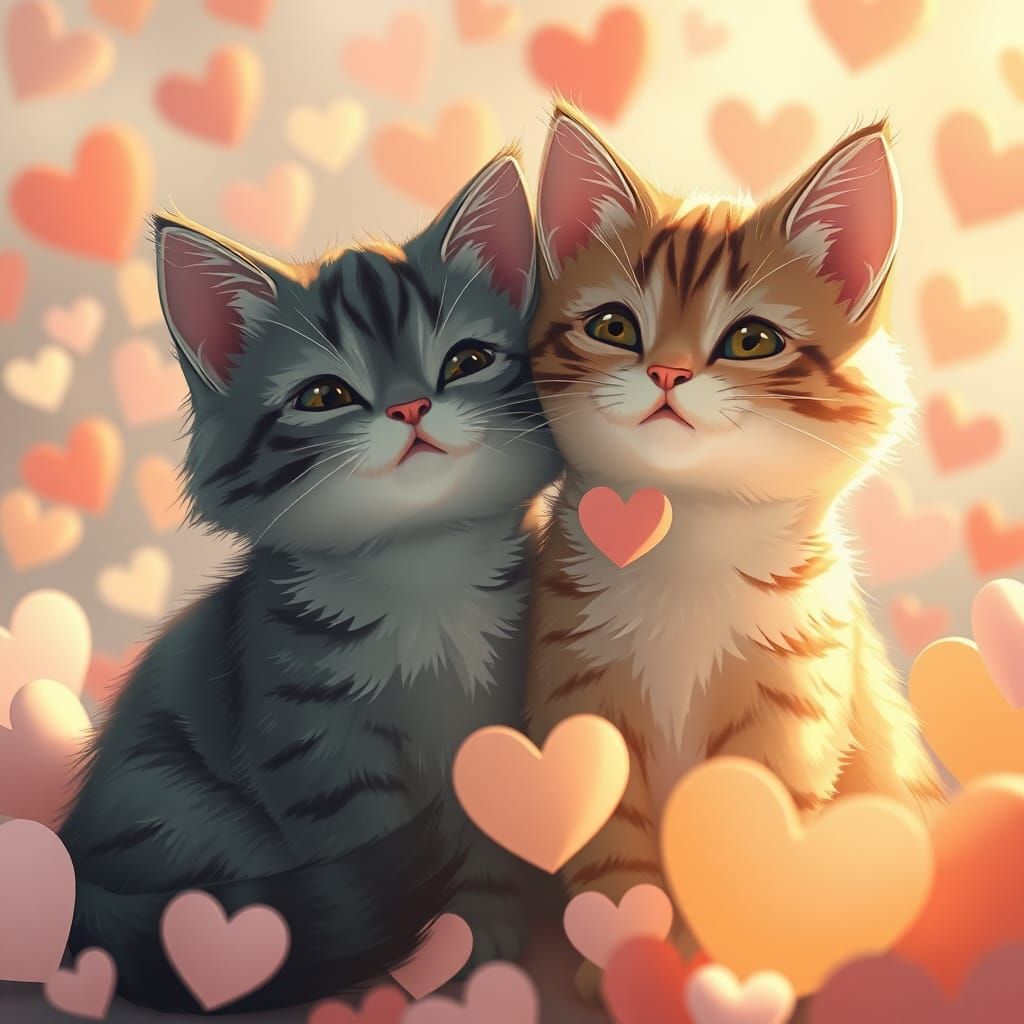 Whimsical Valentine's Day Cats in Studio Ghibli-Inspired Sty...