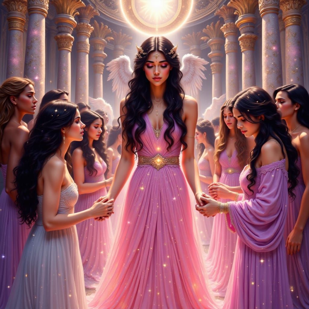 Inanna's Forgiveness: Ethereal Hall Scene in Digital Art Sty...