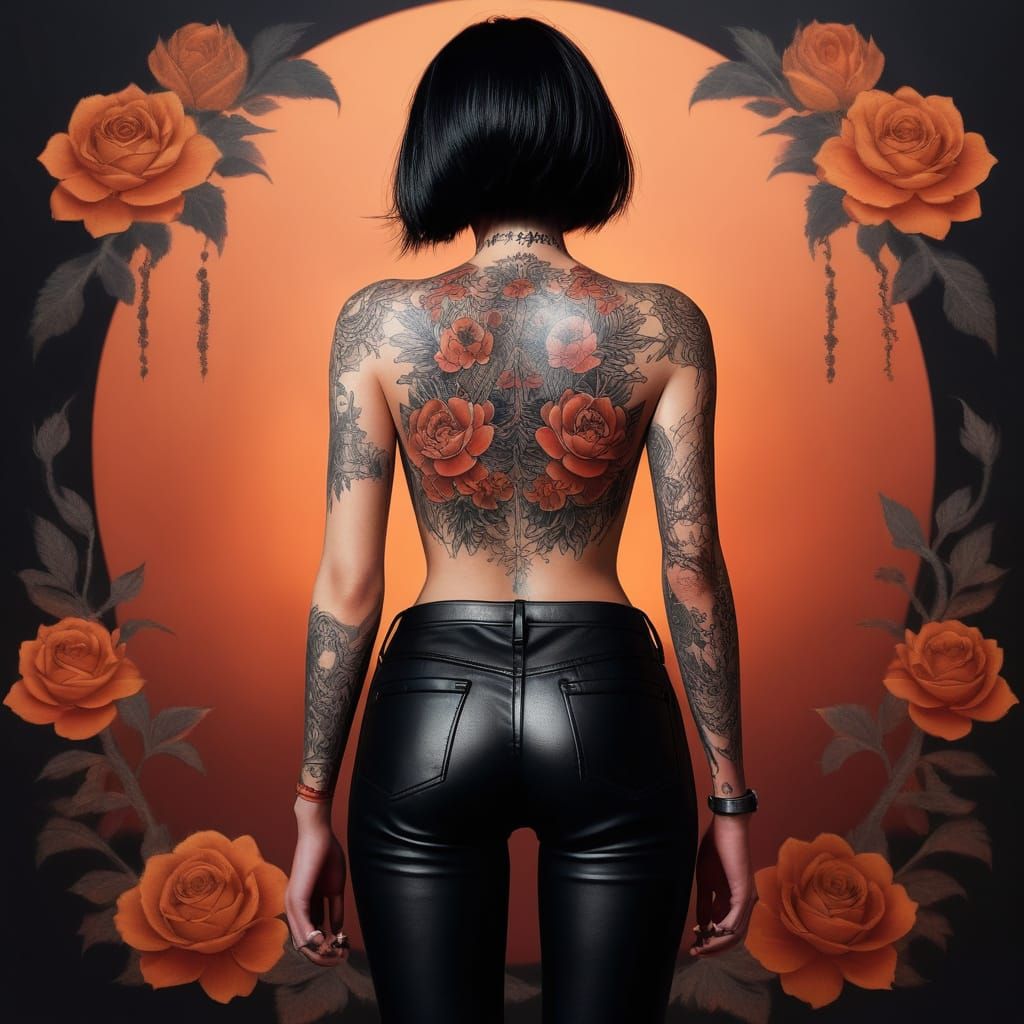 Anime Girl with Tattoos in Digital Art Style