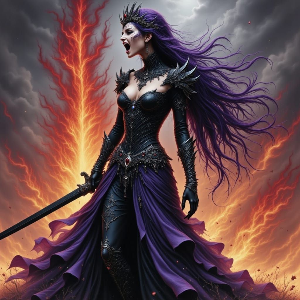 Fae Ether Queen on Fiery Battlefield
