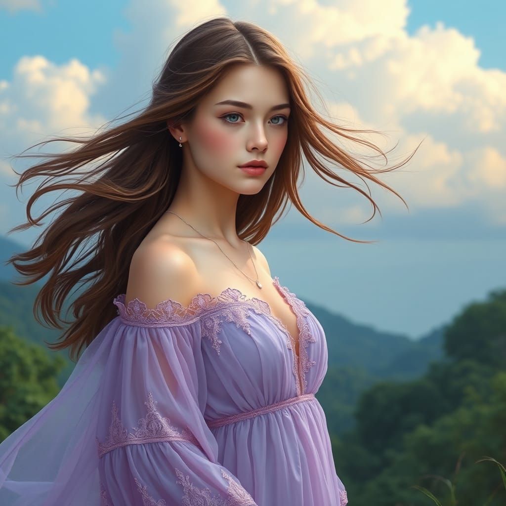 Enchanting Woman in Flowing Gown: Fantasy Concept Art