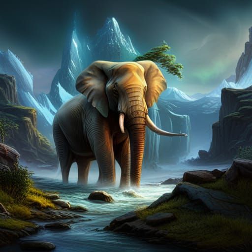 Fantastical Elephant Matte Painting in Deep Color