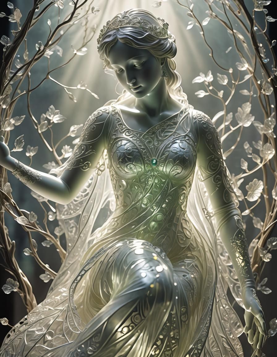 Ethereal Luminescent Glass Statue with Soft Glow