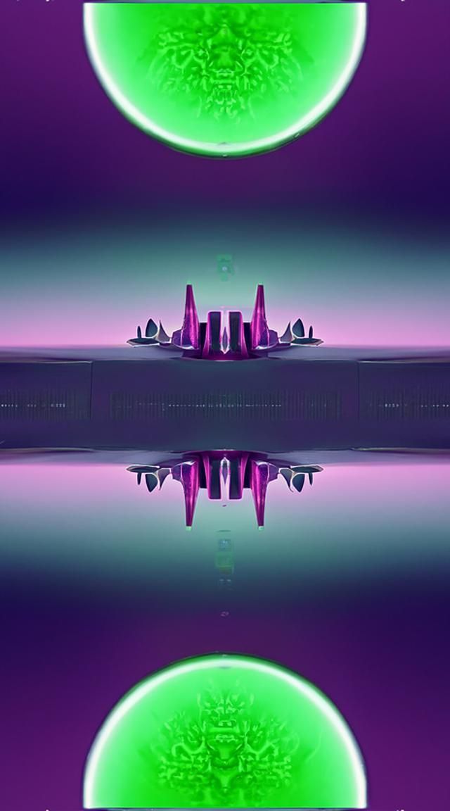 Futuristic Mirrored Island Cities in Geometric Art Style