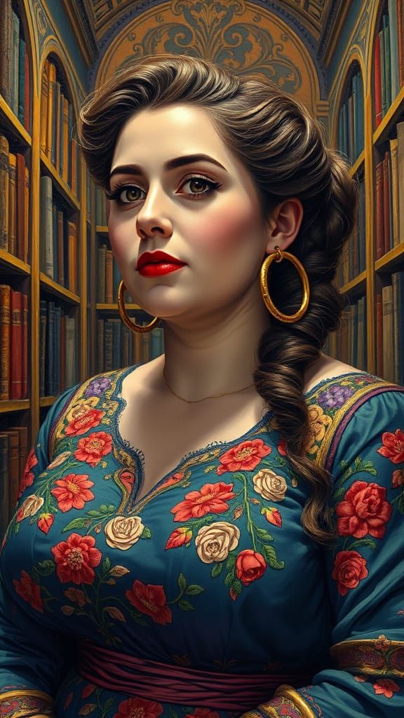 Victorian Woman in Library as Polychromatic Graffiti Art