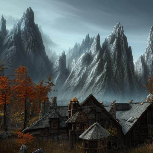 Detailed Skyrim Landscape in Fantasy Concept Art